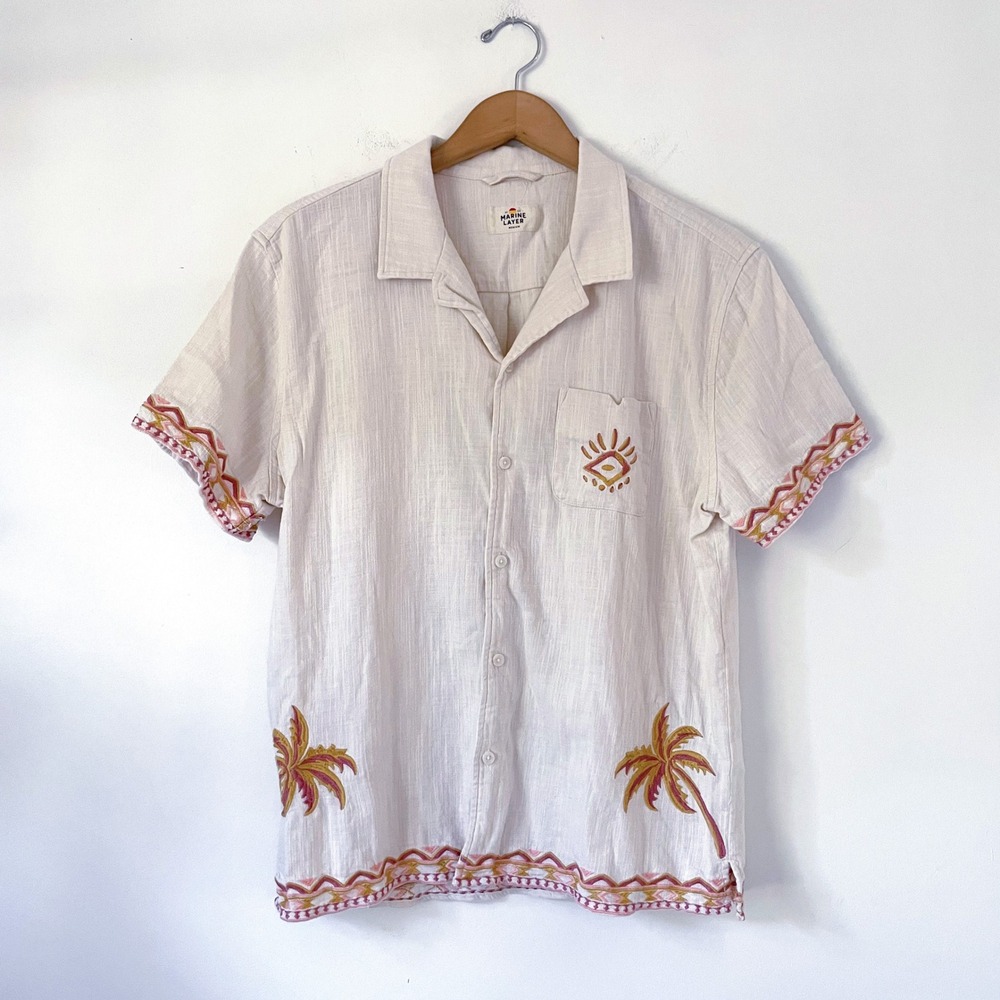 Marine Layer Embroidered Palm Tree Camp Shirt Medium Resort Vacation Summer